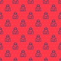 Blue line Socrates icon isolated seamless pattern on red background. Sokrat ancient greek Athenes ancient philosophy