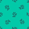 Blue line Sparkle stars with magical glitter particles icon isolated seamless pattern on green background. Magic Royalty Free Stock Photo