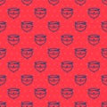 Blue line Speedboat icon isolated seamless pattern on red background. Vector Illustration