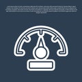 Blue line Speedometer icon isolated on blue background. Vector Royalty Free Stock Photo