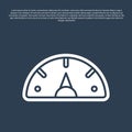 Blue line Speedometer icon isolated on blue background. Vector Royalty Free Stock Photo