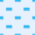 Blue line Sponge with bubbles icon isolated seamless pattern on grey background. Wisp of bast for washing dishes Royalty Free Stock Photo