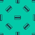Blue line SSHD card icon isolated seamless pattern on green background. Solid state drive sign. Storage disk symbol