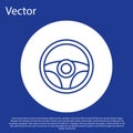 Blue line Steering wheel icon isolated on blue background. Car wheel icon. White circle button. Vector