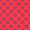 Blue line Steering wheel icon isolated seamless pattern on red background. Car wheel icon. Vector Illustration