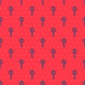 Blue line Stone age hammer icon isolated seamless pattern on red background. Vector Royalty Free Stock Photo