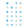 Blue Line Style Energy and Power Icon Pack with Solar Panel Windmill Light Bulb Battery Royalty Free Stock Photo