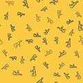 Blue line Submachine gun M3, Grease gun icon isolated seamless pattern on yellow background. Vector