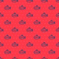Blue line Submarine toy icon isolated seamless pattern on red background. Vector