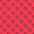 Blue line Subsets, mathematics, a is subset of b icon isolated seamless pattern on red background. Vector