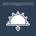 Blue line Sunset icon isolated on blue background. Vector Illustration