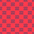 Blue line Tape measure icon isolated seamless pattern on red background. Measuring tape. Vector Illustration Royalty Free Stock Photo