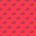 Blue line Tape measure icon isolated seamless pattern on red background. Measuring tape. Vector Royalty Free Stock Photo