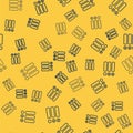 Blue line Task list icon isolated seamless pattern on yellow background. Control list symbol. Survey poll or