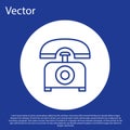 Blue line Telephone icon isolated on blue background. Landline phone. White circle button. Vector Royalty Free Stock Photo