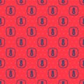 Blue line Thermostat icon isolated seamless pattern on red background. Temperature control. Vector