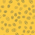 Blue line Thief mask icon isolated seamless pattern on yellow background. Bandit mask, criminal man. Vector Illustration Royalty Free Stock Photo