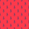 Blue line Tie icon isolated seamless pattern on red background. Necktie and neckcloth symbol. Vector Illustration