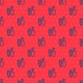 Blue line Toothbrush and tube of toothpaste icon isolated seamless pattern on red background. Disposable bathroom Royalty Free Stock Photo