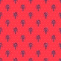 Blue line Torch flame icon isolated seamless pattern on red background. Symbol fire hot, flame power, flaming and heat