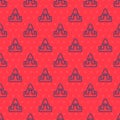 Blue line Tourist tent icon isolated seamless pattern on red background. Camping symbol. Vector