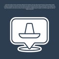 Blue line Traditional mexican sombrero hat icon isolated on blue background. Vector