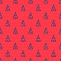 Blue line The Tsar bell in Moscow monument icon isolated seamless pattern on red background. Vector