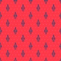 Blue line TV CN Tower in Toronto icon isolated seamless pattern on red background. Famous world landmarks icon concept