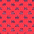 Blue line TV table stand icon isolated seamless pattern on red background. Vector Royalty Free Stock Photo