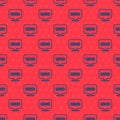 Blue line Uno card game icon isolated seamless pattern on red background. Vector Royalty Free Stock Photo