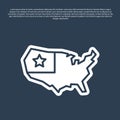 Blue line USA map icon isolated on blue background. Map of the United States of America. Vector Royalty Free Stock Photo