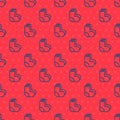 Blue line Valenki icon isolated seamless pattern on red background. National Russian winter footwear. Traditional warm