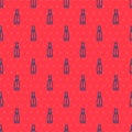 Blue line Vape liquid bottle for electronic cigarettes icon isolated seamless pattern on red background. Vector Royalty Free Stock Photo