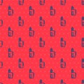 Blue line Vape mod device icon isolated seamless pattern on red background. Vape smoking tool. Vaporizer Device. Vector