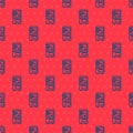 Blue line Vending machine of food and beverage automatic selling icon isolated seamless pattern on red background