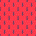 Blue line Vintage street light icon isolated seamless pattern on red background. Vector Royalty Free Stock Photo