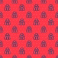 Blue line Walrus animal icon isolated seamless pattern on red background. Vector