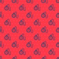 Blue line Watch with a chain icon isolated seamless pattern on red background. Vector