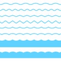 Blue line wave ornament. Vector blue wave icons set on white background. Seamless vector marine wave decoration.