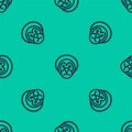 Blue line Wild lion icon isolated seamless pattern on green background. Vector Royalty Free Stock Photo