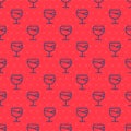 Blue line Wine glass icon isolated seamless pattern on red background. Wineglass sign. Vector Illustration. Royalty Free Stock Photo