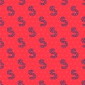 Blue line Worm icon isolated seamless pattern on red background. Fishing tackle. Vector