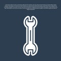 Blue line Wrench spanner icon isolated on blue background. Vector