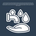 Blue line Wudhu icon isolated on blue background. Muslim man doing ablution. Vector