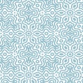 Blue linear ornament with abstract ethnic water inspired wavy shapes on a white background seamless vector pattern Royalty Free Stock Photo