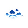 Blue lines water wave concept with clouds vector background