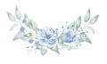 Blue linum and heliotrope hand drawn aquarelle illustration