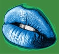 Blue Lips, Lips Sighed with Green Background