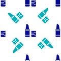 Blue Lipstick icon isolated seamless pattern on white background. Vector