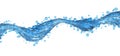 Blue liquid jet spiraling like water with small bubbles crossing the image horizontally in the direction from left to right on Royalty Free Stock Photo